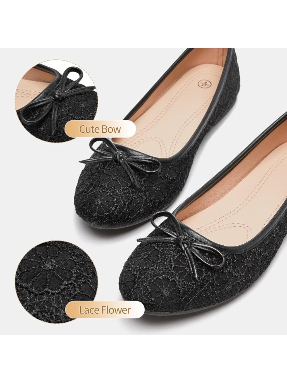 Women's Black Point Toe Comfortable Dressy Slip on Casual Bow Ballet Flat Shoes - Picture 4 of 6